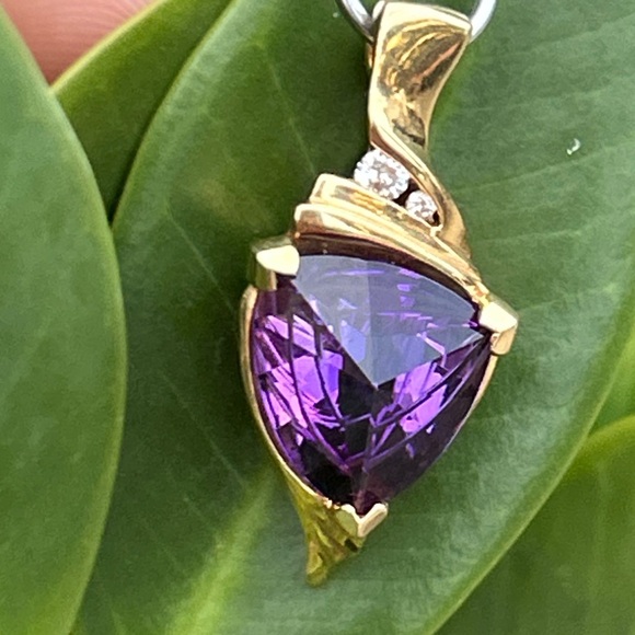 14k 14Karat solid yellow gold amethyst and diamonds necklace pendant enhancer